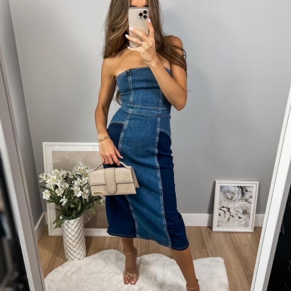 Zara Blue Denim Strapless Dress - Picture 10 of 16